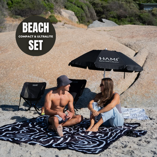 Ultimate HAMI Beach Set - Black (Buy a Picnic Blanket, Towel, Umbrella & Chair)